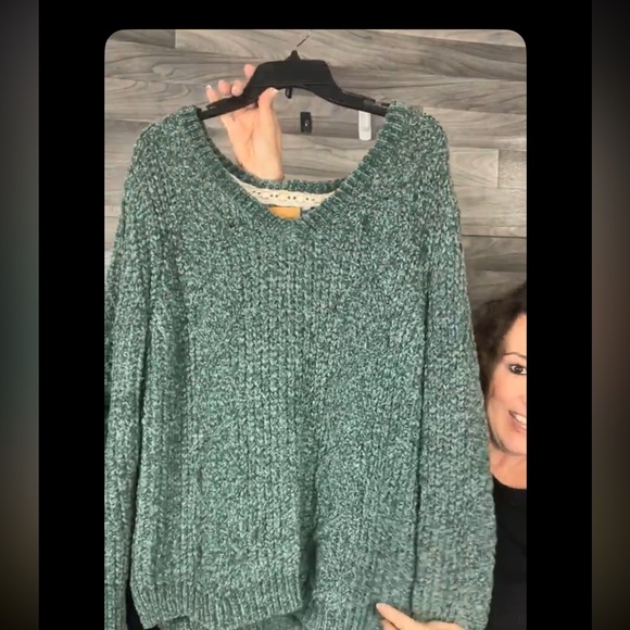 Women’s Sz M green Pol Anthropologie vneck chunky knit casual pullover sweater - Picture 3 of 9